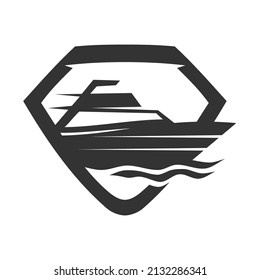 boat ship yacht Shield logo Icon Illustration Brand Identity