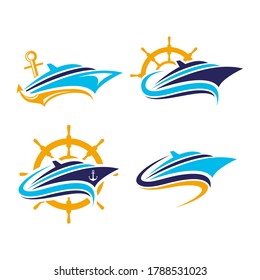 boat, ships, yacht, cruise vector logo. perfect for transportation company. flat color style