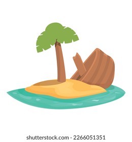 Boat shipwreck icon cartoon vector. Old ship. Ocean island