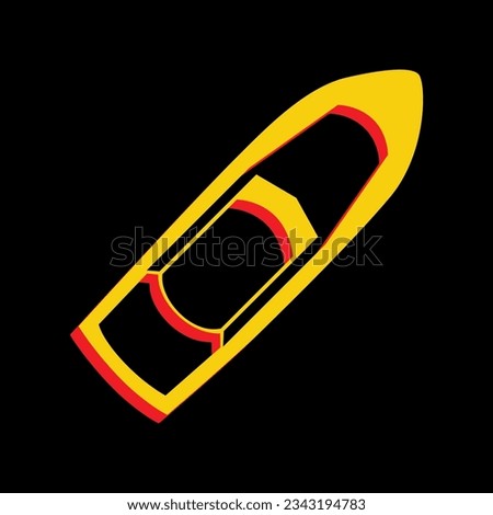 Boat sign. 3D Extruded Yellow Icon with Red Sides a Black background. Illustration.