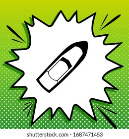 Boat sign. Black Icon on white popart Splash at green background with white spots. Illustration.
