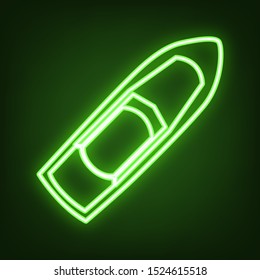 Boat sign. Green neon icon in the dark. Blurred lightening. Illustration.