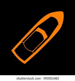 Boat sign. Orange icon on black background.