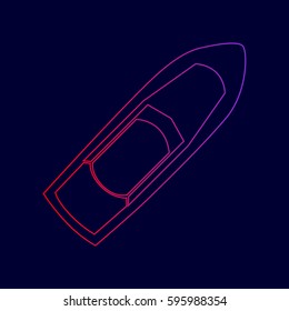 Boat sign. Vector. Line icon with gradient from red to violet colors on dark blue background.