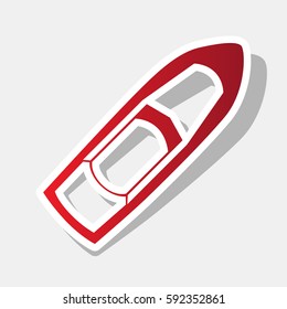 Boat sign. Vector. New year reddish icon with outside stroke and gray shadow on light gray background.