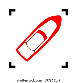Boat sign. Vector. Red icon inside black focus corners on white background. Isolated.