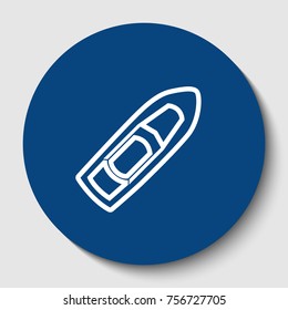 Boat sign. Vector. White contour icon in dark cerulean circle at white background. Isolated.