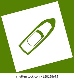 Boat sign. Vector. White icon obtained as a result of subtraction rotated square and path. Avocado background.