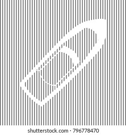 Boat sign. Vector. White icon on grayish striped background. Optical illusion.