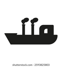 Boat silhouette icon. Industrial ship design. Smoke stack feature. Vector illustration. EPS 10.