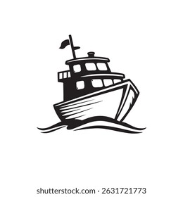 Boat silhouette on white background. Boat icon. Boat logo. Vector illustration.	