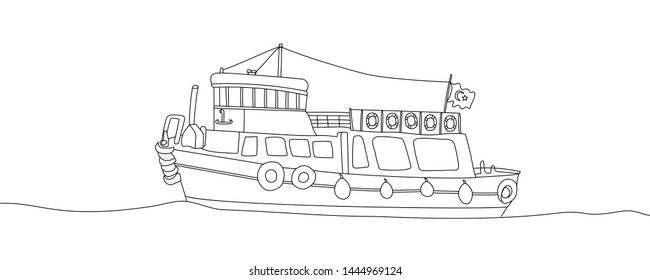 boat silhouette one single line, continuous line drawing, isolated on a white background vector illustration. -vector