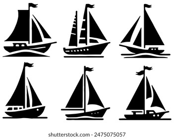 Silueta de barco, perfecto para temas náuticos y marinos - Ilustración vectorial plana