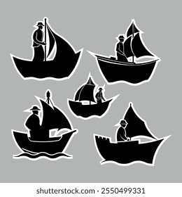 Boat silhouette the sailor si standing and Boat Sea Logo vectors