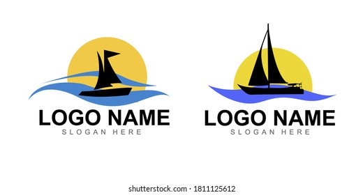 Boat Siluete Logo Template. The Template For The Logo Of The Yacht Club Or Sailing. Vector Illustration Of Sea Or Water Transport.