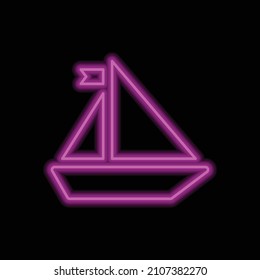 Boat simple icon. Flat desing. Purple neon on black background.ai