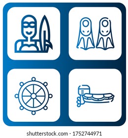 boat simple icons set. Contains such icons as Surfer, Fins, Helm, Motorboat, can be used for web, mobile and logo