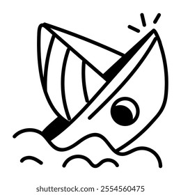 Boat sinking in water, hand drawn style icon

