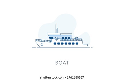 Boat, skyline vector illustration, line graphics for web pages, mobile apps and polygraphy.
