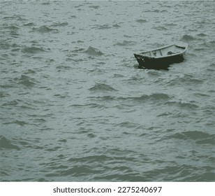Barco o barco pequeño en alta mar