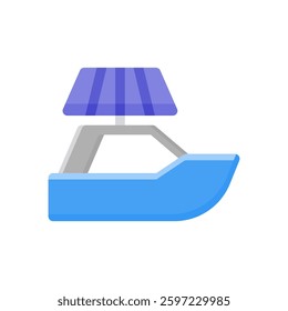 boat with solar panels flat icon illustration