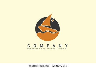 Boat with Stars for Sailing at Night and waves