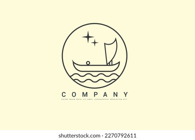 Boat with Stars for Sailing at Night and waves