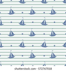 Boat And Stars Seamless Baby Pattern Background.