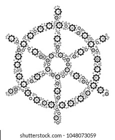 Boat Steering Wheel composition of gear elements. Vector tooth gear components are composed into boat steering wheel collage.