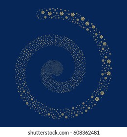 Boat Steering Wheel fireworks burst spiral. Vector illustration style is flat yellow scattered symbols. Object swirling constructed from random symbols.