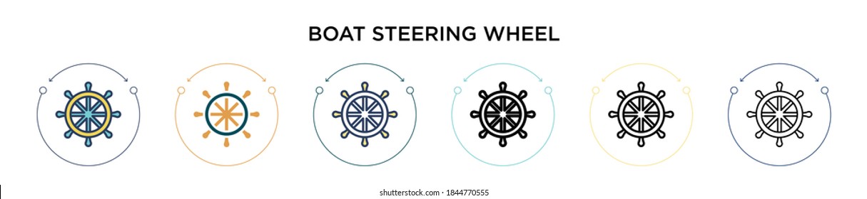 Boat Steering Wheel Icon In Filled, Thin Line, Outline And Stroke Style. Vector Illustration Of Two Colored And Black Boat Steering Wheel Vector Icons Designs Can Be Used For Mobile, Ui, Web