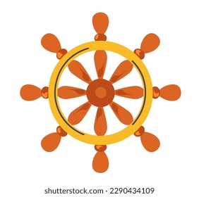 Boat steering wheel, isolated wooden vessel part. Journey and adventure, pirate and marine theme. Naval traveling and trips. Navigation and taking control on ship. Vector in flat style illustration