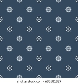 Boat steering wheel pattern on navy blue background. Seamless pattern.
