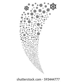 Boat Steering Wheel random fireworks stream. Vector illustration style is flat black iconic symbols on a white background. Object fountain combined from scattered icons.