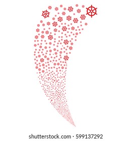 Boat Steering Wheel random fireworks stream. Vector illustration style is flat red iconic symbols on a white background. Object fountain combined from scattered design elements.