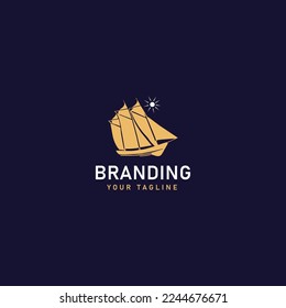 Boat and the sun Logo Design Template