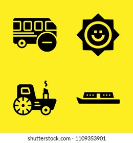 boat, sun, tractor and bus vector icon set. Sample icons set for web and graphic design