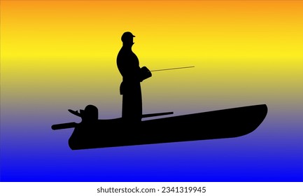 boat at sunset floats on the lake