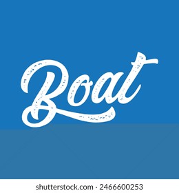 boat text on blue background.