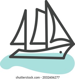 Boat with three sails, illustration, vector, on a white background.