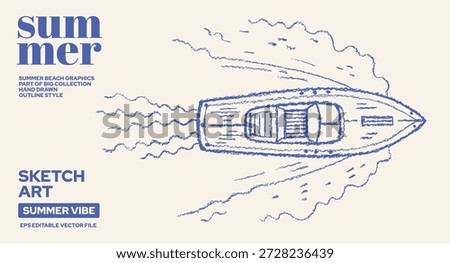 Boat top view. Sea ship or yacht with water waves pattern. Cruise yacht aerial vector. Ocean sailboat with speed lines. Sail boat rowing above sea wave icon. Top view of deck, water. Ocean or lake bg