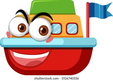 Boat toy cartoon character with facial expression illustration