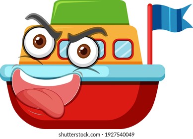 Boat toy cartoon character with facial expression illustration