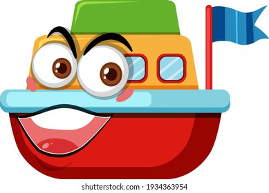 Boat toy cartoon character with facial expression illustration