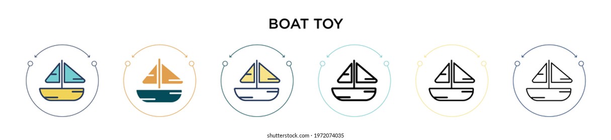 Boat toy icon in filled, thin line, outline and stroke style. Vector illustration of two colored and black boat toy vector icons designs can be used for mobile, ui, web