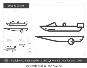 Boat trailer vector line icon isolated on white background. Boat trailer line icon for infographic, website or app. Scalable icon designed on a grid system.