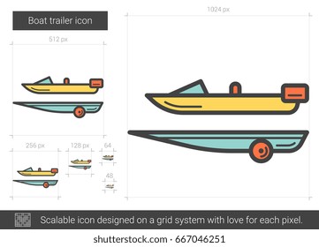 Boat Trailer Vector Line Icon Isolated On White Background. Boat Trailer Line Icon For Infographic, Website Or App. Scalable Icon Designed On A Grid System.