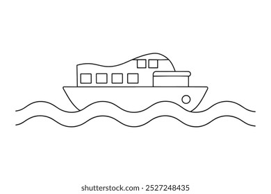 
Boat Train Water Transport isolated continuous line art flat vector illustration on white background