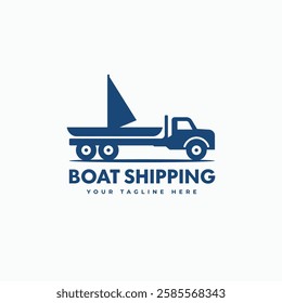 Boat transport logo. Sailboat on truck symbol, yacht trucking logo illustration