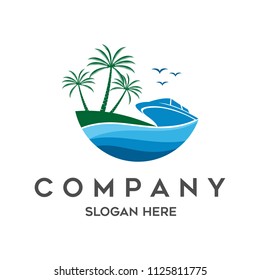 Boat Travel Island Beach Logo Vector Stock Vector (royalty Free 